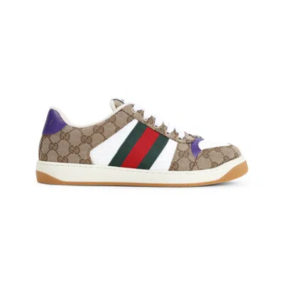 Gucci Beige Ebony Textile Gg Supreme Screener Sneakers In Neutrals