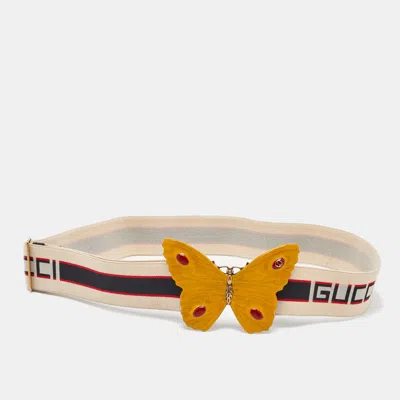 Pre-owned Gucci Beige Elastic Band Butterfly Buckle Belt 85cm
