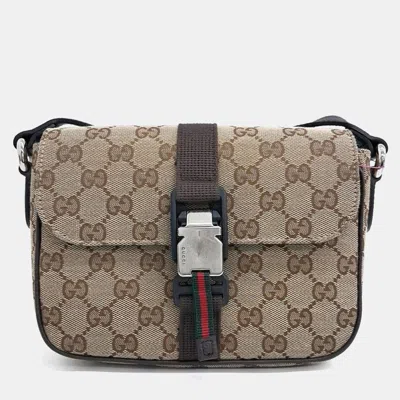 Pre-owned Gucci Beige Fabric Gg Mini Crossbody Bag In Sand