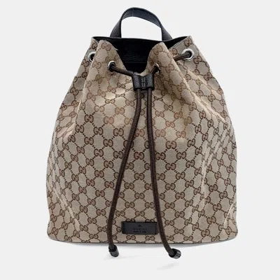 Pre-owned Gucci Beige Fabric Jacquard Backpack