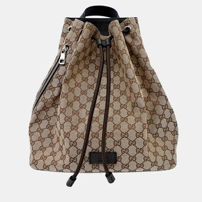 Pre-owned Gucci Beige Fabric Jacquard Backpack