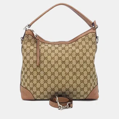 Pre-owned Gucci Beige Fabric Jacquard Tote And Shoulder Bag In Sand