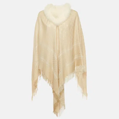 Pre-owned Gucci Beige Fur Trim Lamé Wool Poncho One Size In Sand