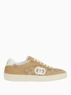 Gucci Beige G75 Sneaker In Suede And Gg Fabric Women In Brown