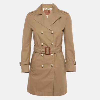 Pre-owned Gucci Beige Gabardine Button Detail Belted Coat S In Sand