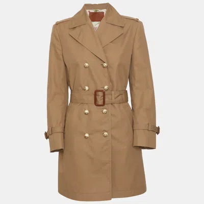Pre-owned Gucci Beige Gabardine Button Detail Belted Coat S In Sand