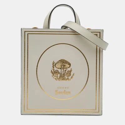 Pre-owned Gucci Beige Garden Calfskin Mushrooms Vertical Shopping Tote In Sand