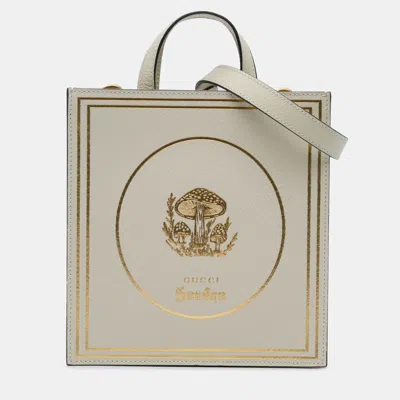 Pre-owned Gucci Beige Garden Calfskin Mushrooms Vertical Shopping Tote In Sand
