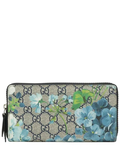 Gucci Beige Gg Blooms Supreme Floral Zip Wallet (authentic Pre-loved) In Multi