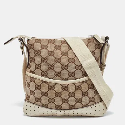 Pre-owned Gucci Beige Gg Canvas And Leather Crossbody Bag