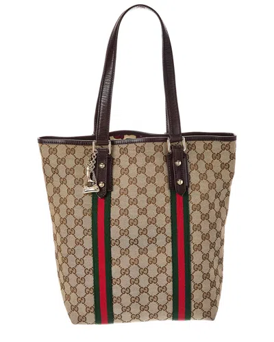 Pre-owned Gucci Beige Gg Canvas & Leather Jolicoeur Shopper Tote (authentic Pre-loved)