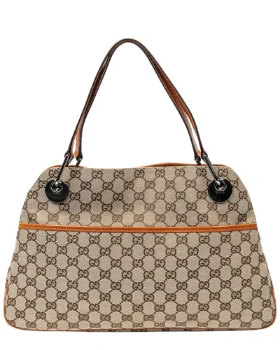 Gucci Beige Gg Canvas & Leather Medium Eclipse Tote (authentic Pre-loved)