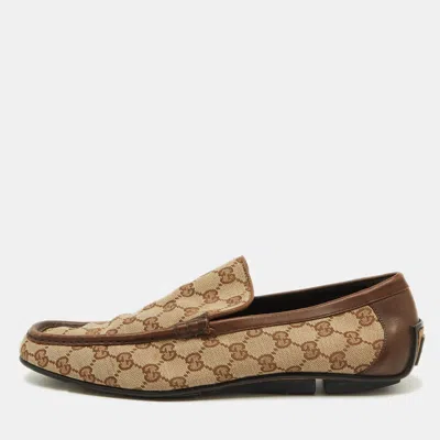 Pre-owned Gucci Beige Gg Canvas And Leather Slip On Loafers Size 43.5