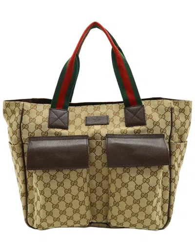 Gucci Beige Gg Canvas & Leather Tote (authentic Pre-loved) In Brown