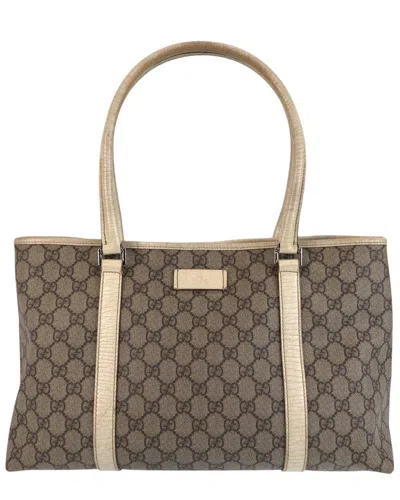 Gucci Beige Gg Canvas & Leather Tote (authentic Pre-loved) In Brown