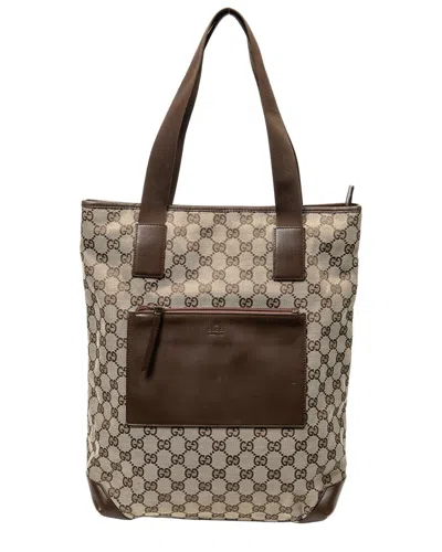 Gucci Beige Gg Canvas & Leather Vertical Zip Tote (authentic Pre-loved)