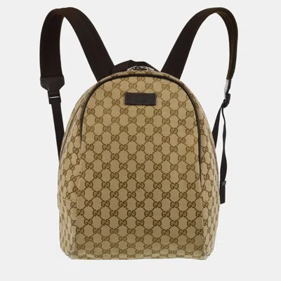 Pre-owned Gucci Beige Canvas Leather Gg Backpack