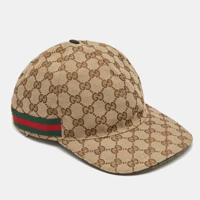 Pre-owned Gucci Beige Gg Canvas Baseball Cap S In Sand