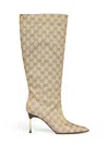 Gucci Knee Length Stiletto Heel Pointed Toe Boots In Brown