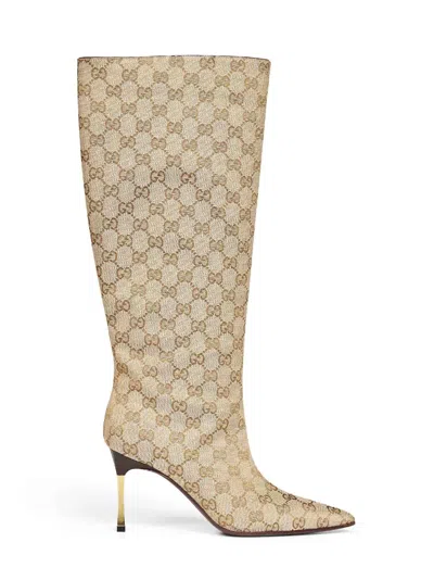 Gucci Beige Gg Canvas Bombshell Boots