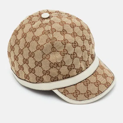 Pre-owned Gucci Beige Gg Canvas Cap L In Sand