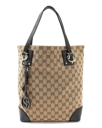 Gucci Beige Gg Canvas Charm Medium N/s Tote (authentic Pre-loved) In Brown