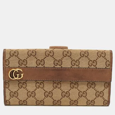Pre-owned Gucci Beige Gg Canvas Double G Continental Wallet