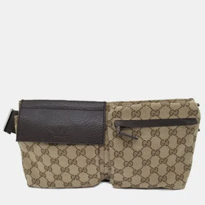 Pre-owned Gucci Beige Gg Canvas Double Pocket Belt Bag