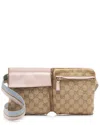 Gucci Pink Gg Canvas Gg Monogram Web Double Pocket Belt Bag (authentic Pre-loved) In Brown