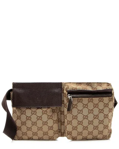 Gucci Beige Gg Canvas Double Pocket Belt Bag (authentic Pre-loved) In Brown