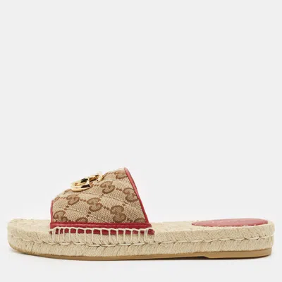 Pre-owned Gucci Beige Gg Canvas Gg Marmont Espadrille Flat Slides Size 35.5