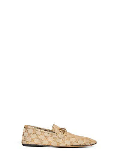 Gucci Beige Gg Canvas Horsebit Loafers In Brown