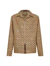 Gucci Beige Shirt With Spread Collar And Two Front Welt Pockets In Gg Canvas Man