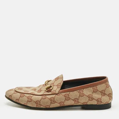 Pre-owned Gucci Beige Gg Canvas Jordaan Horsebit Loafers Size 36.5