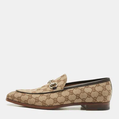 Pre-owned Gucci Beige Gg Canvas Jordaan Horsebit Loafers Size 44
