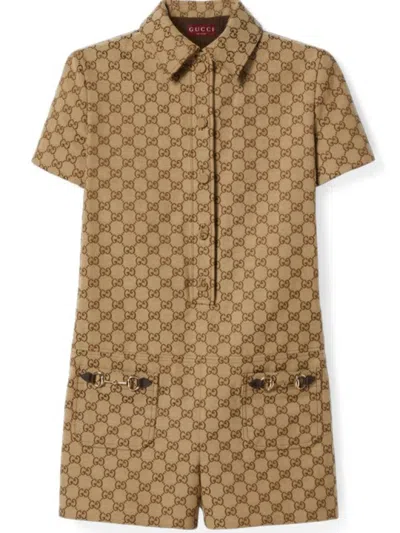 Gucci Beige Gg Canvas Jumpsuit