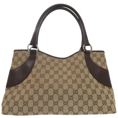 Pre-owned Gucci Beige Gg Canvas Leather Handbag Shoulder Bag () In Sand