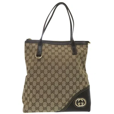 Pre-owned Gucci Beige Gg Canvas Leather Shoulder Bag Tote Bag ()