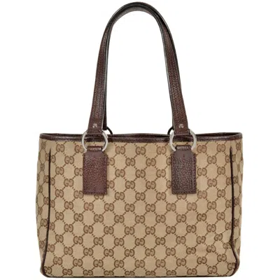 Pre-owned Gucci Beige Gg Canvas Leather Tote Bag ()