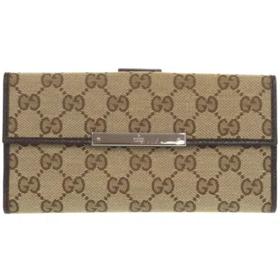 Pre-owned Gucci Beige Gg Canvas Long Wallet (bi-fold) () In Sand