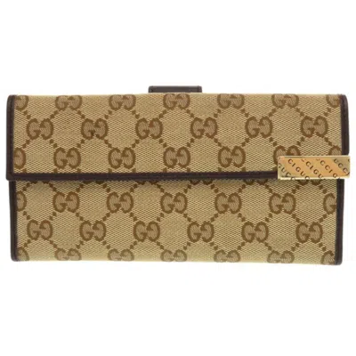 Pre-owned Gucci Beige Gg Canvas Long Wallet (bi-fold) () In Sand