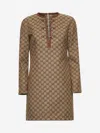 Gucci Beige Crewneck Mini Dress With Horsebit On The Front In Gg Canvas Woman