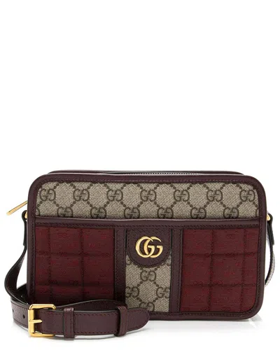 Gucci Beige Gg Canvas Mixed Mini Quilted Mini Shoulder Bag (authentic Pre-loved) In Red