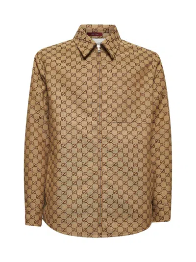 Gucci Beige Gg Canvas Overshirt In Multi