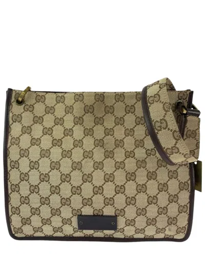 Pre-owned Gucci Beige Gg Canvas Plate Charm Shoulder Bag (authentic Pre-loved)