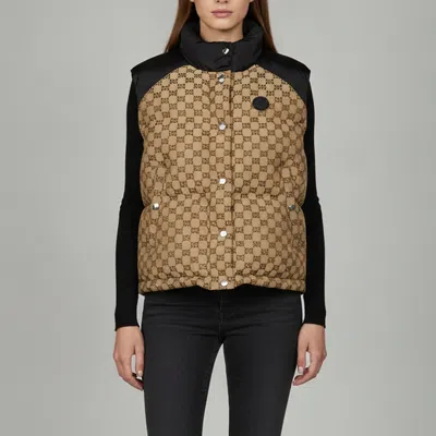 Pre-owned Gucci Beige Gg Canvas Puffer Vest M