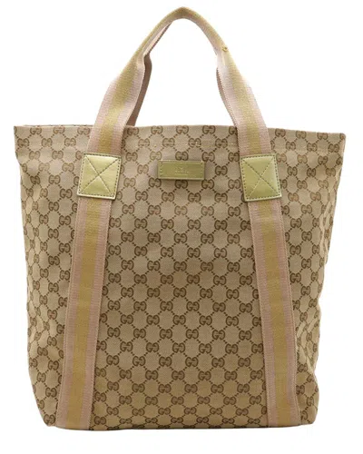 Gucci Beige Gg Canvas Sherry Line Tote (authentic Pre-loved) In Brown