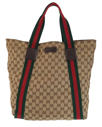 Pre-owned Gucci Beige Gg Canvas Sherry Line Tote (authentic Pre-loved)