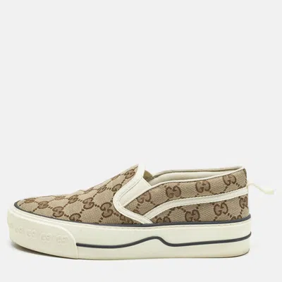 Pre-owned Gucci Beige Gg Canvas Tennis 1977 Sneakers Size 36 In Sand