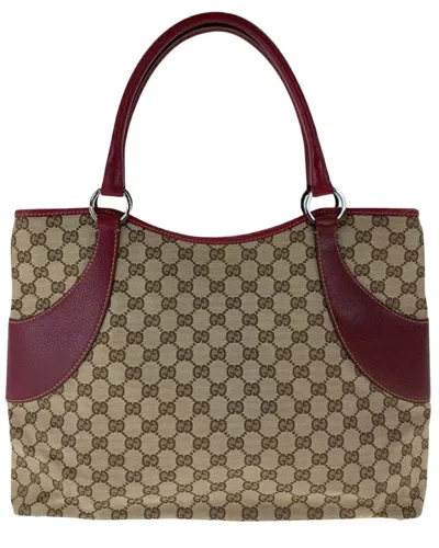 Gucci Beige Gg Canvas Tote (authentic Pre-loved) In Green